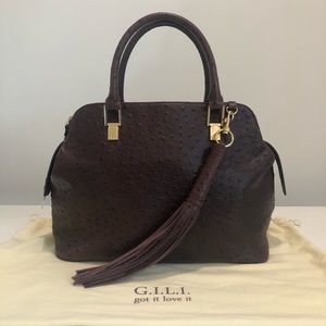 G.I.L.I. Madison Leather Triple Zip Ostrich Bag
